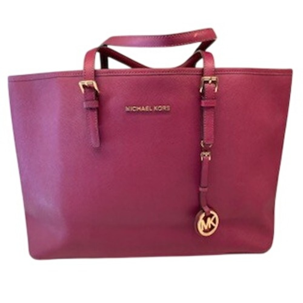 Michael Kors Voyager Magenta Pink Saffiano Leather Tote Laptop Bag Gold Hardware